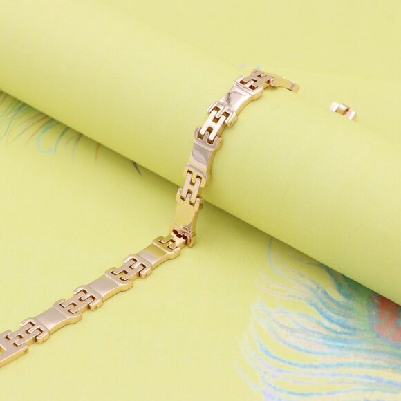 "Rose Gold Polished Link Bracelet in 19cm Gold Plated Brass, XPBL0874 - Picture 6 of 12